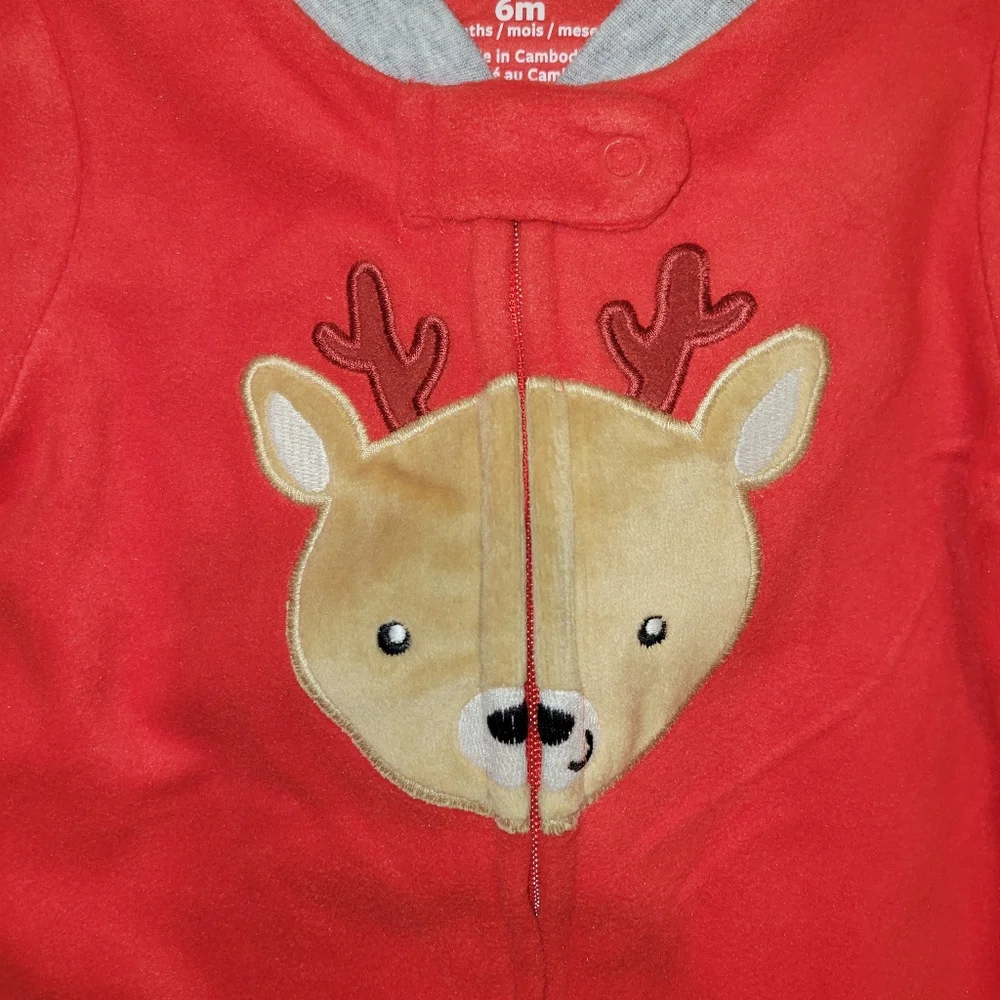 Carters 1-Piece Red Reindeer Sleeper Pajamas Size 6 Months New
